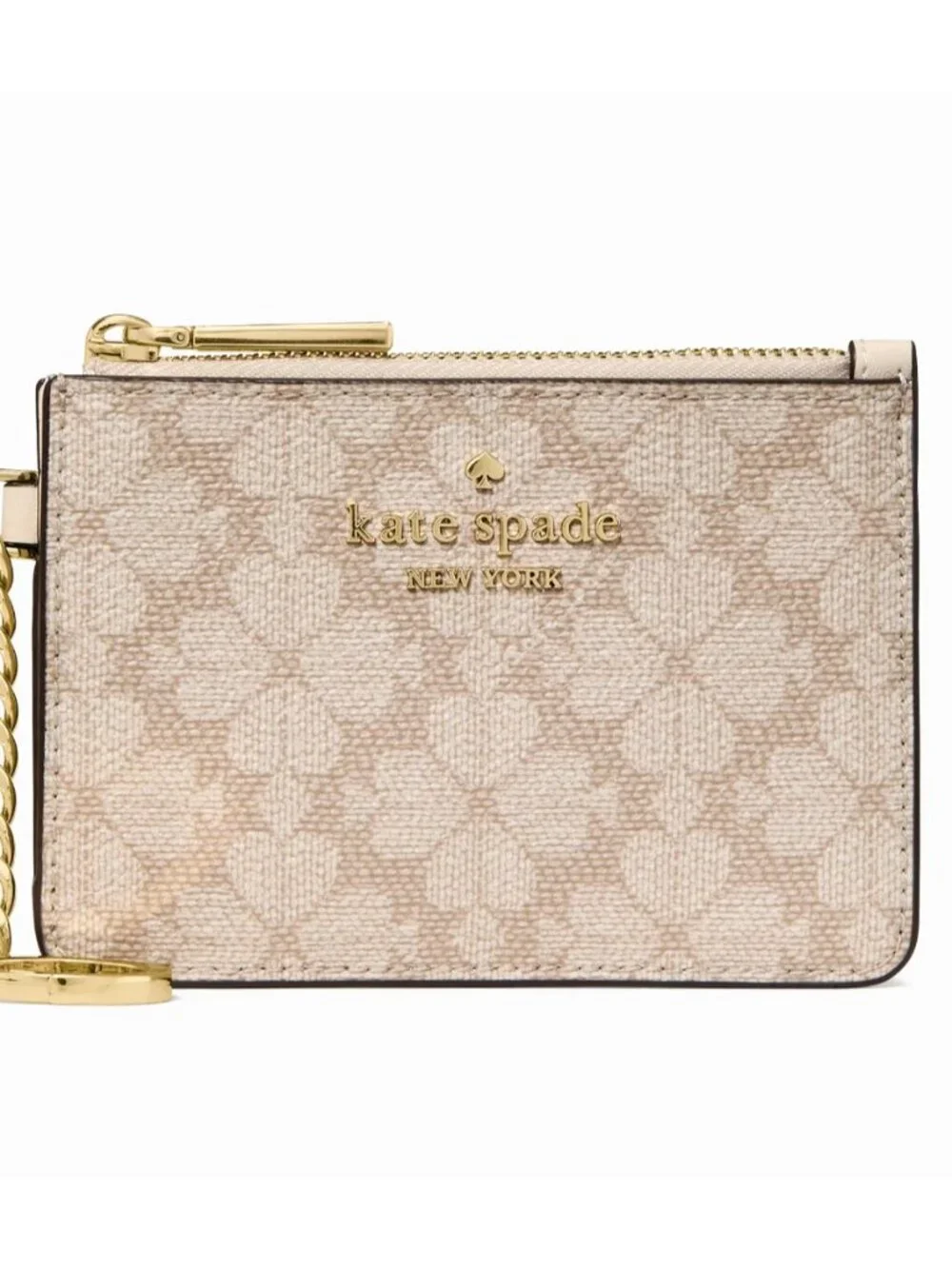 New Kate Spade Spade Flower Key Ring Card Holder Dark Beige Moon Dust